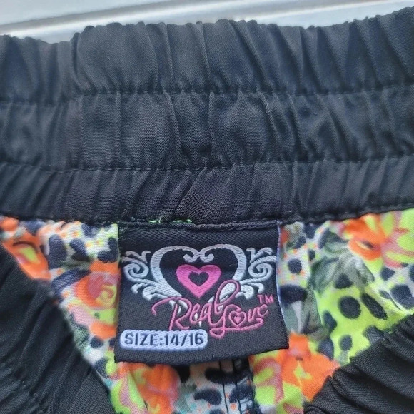 Real Love Girls Floral Lightweight Jogger Pull On Pants Orange Green Sz 14/16 - Picture 2 of 9